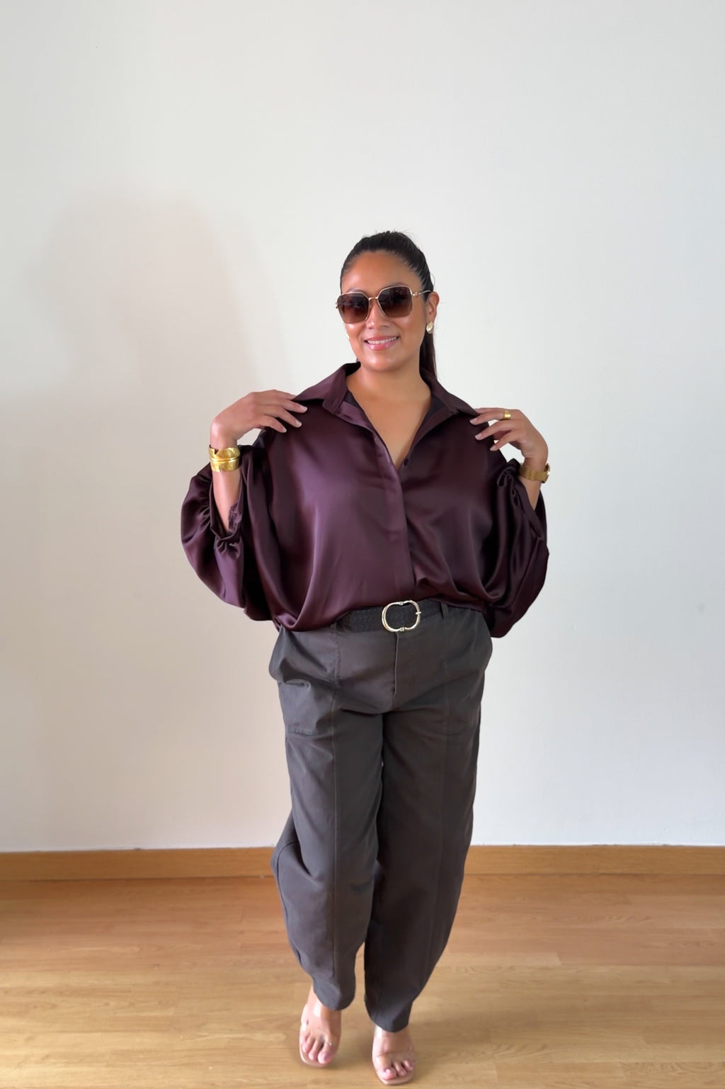 BLUSA SATINADA BERENJENA
