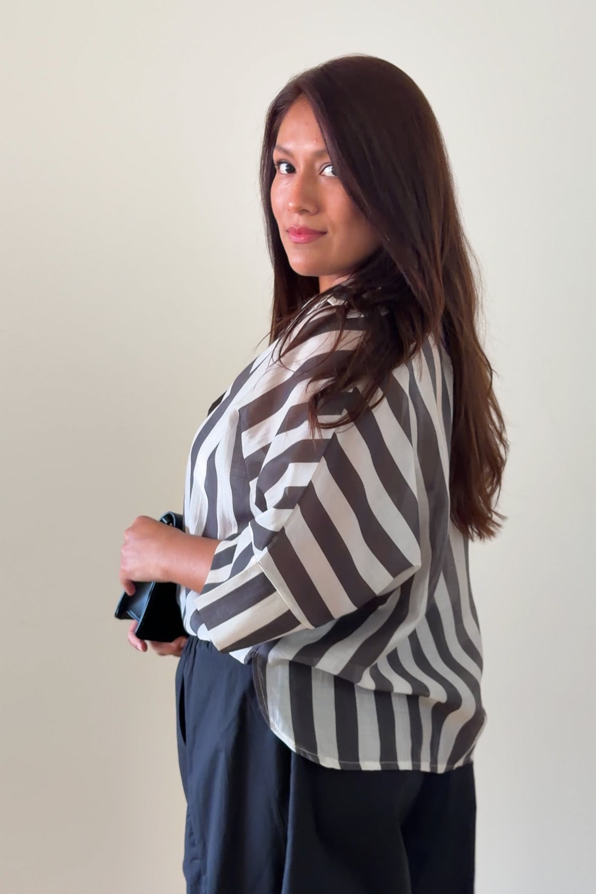 BLUSA RAYAS MARRÓN