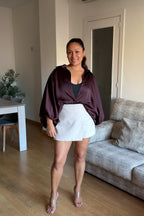 BLUSA SATINADA BERENJENA